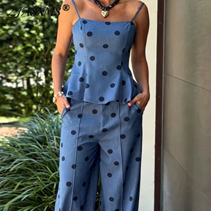 Elastic Waistband Roll - Vintage Dot Print Chambray Two Piece