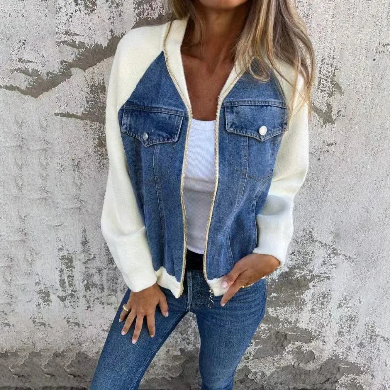 Sewing Jackets - CPSYMYM Autumn Winter New Denim Patchwork