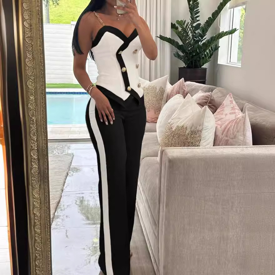 Women Side Striped Work Suit S - Elastic Waistband Roll recension och pris